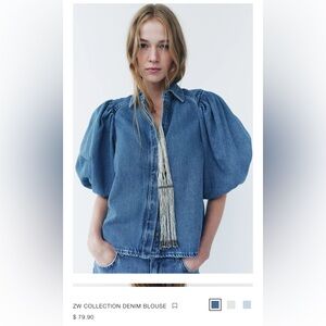 Zara Blue Denim Button-Up Blouse